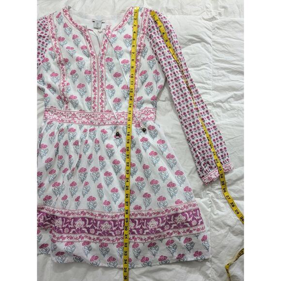 NWT HAUTE HIPPIE White & Pink Boho Floral Long Sleeve Dress Size Small - Picture 8 of 9